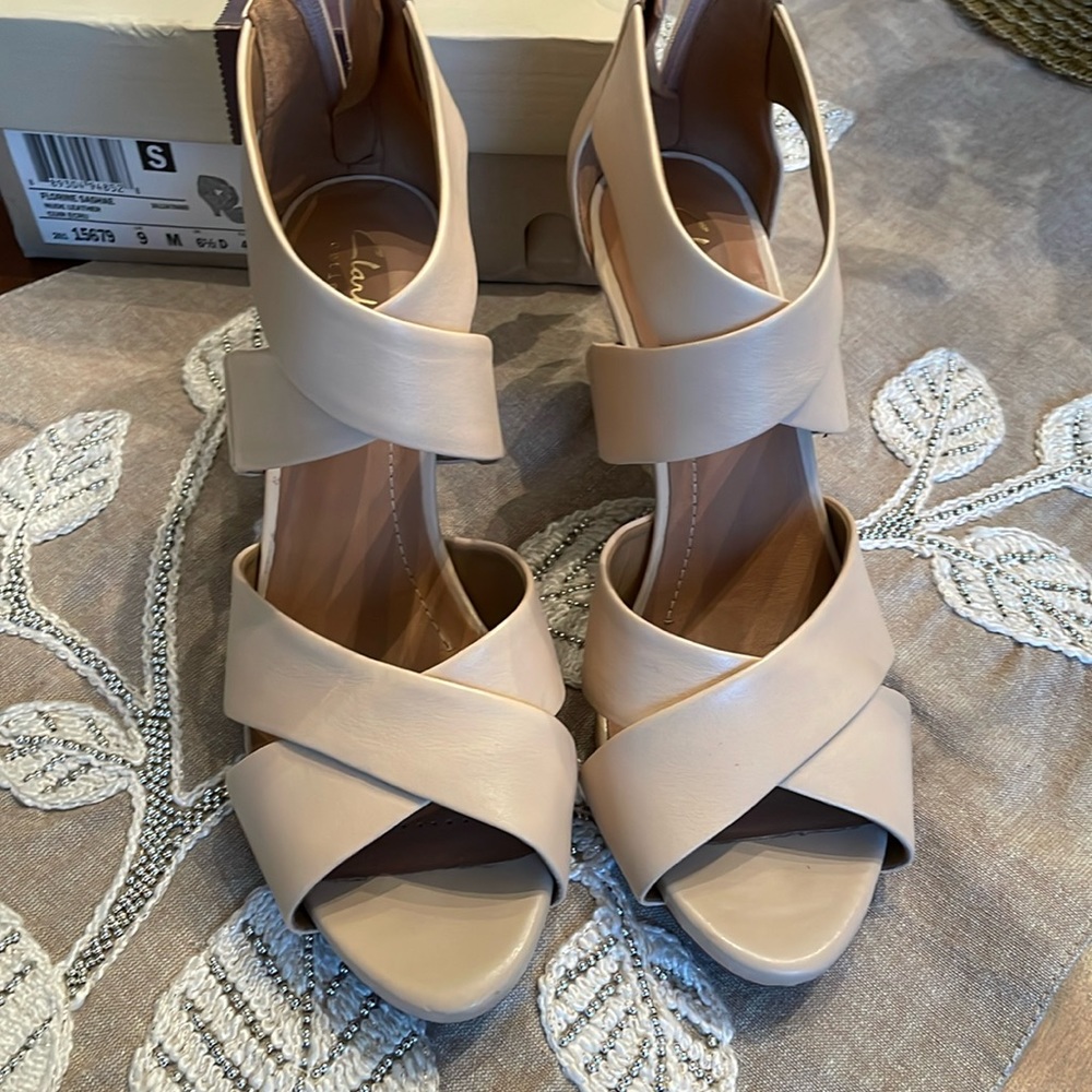 Clark heels, Florine Sashae nude leather, size 9